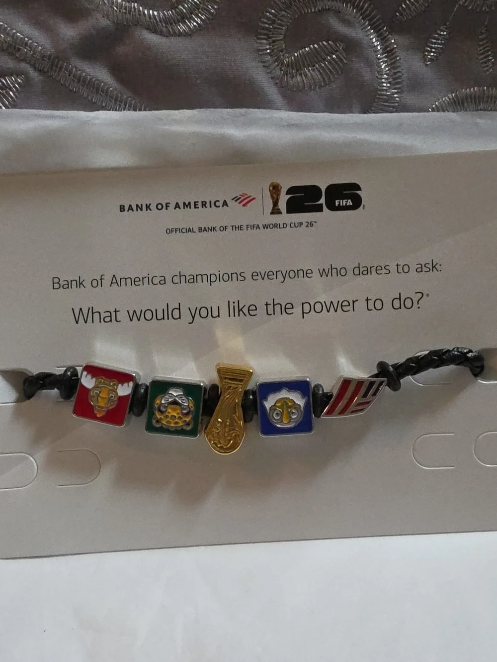 Bank of America FIFA 26 Black Braided Bracelet with Multicolor Enamel Charms